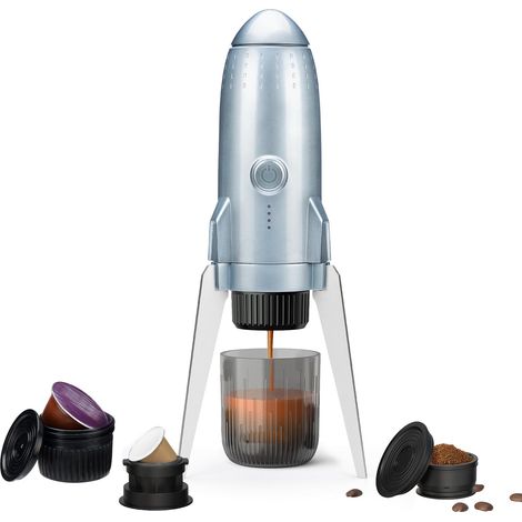 Machine à expresso portable 3 en 1, machine à expresso électrique auto-chauffante, machine à café de voyage de 19 bars avec café moulu et dosettes, couleur gris (1/5)