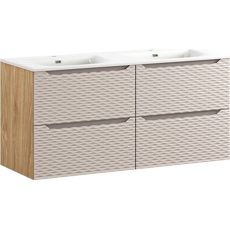 Doppelwaschtisch 120cm, Eiche mit beige, OLUO-56-BEIGE (1/5)