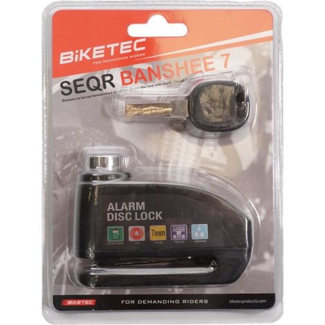 Antivol de frein à disque Biketec Seqr avec alarme stridente de 100 dB, goupille de 6 mm, 94 mm x 58 mm, 3 clés