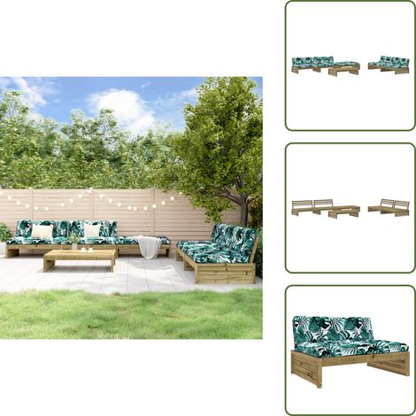 6-tlg. Garten-Lounge-Set mit Kissen Imprägniertes Kiefernholz - Gartenloungeset - Holz Lounge Set - Gartenmöbel - Rattan Möbel - Esszimmergarnituren (1/5)