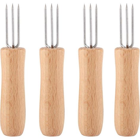 4 Fourchettes en Acier Inoxydable avec Manche en Bois pour Barbecue et Fruits (1/5)