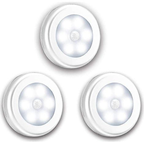 Lot de 3 veilleuses LED à détecteur de mouvement, lampe à piles pour éclairage intérieur, appliques murales pour couloir, salle de bain, chambre, etc. (1/5)