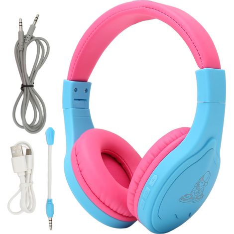 Casque enfant Bluetooth stéréo réduction bruit RGB lumineux pliable sans fil bleu écouteurs avec micro (1/5)