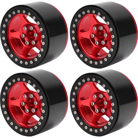 4 pièces Jantes Beadlock Alliage d'Aluminium 5 Branches Léger pour Micro Crawler Axial SCX10 90046 Voiture RC Rouge et Noir (1/5)