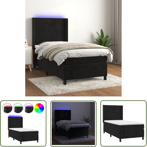 The Living Store Sommier à lattes de lit matelas et LED Noir 90x200 cm Velours - Lit Plateforme - Lit Capitonné - Lit Design - Lit Double - Sommier Tapissier (1/5)
