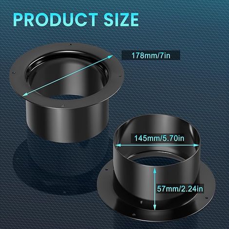 HG Power 150mm Flange Connector Channel Fitting Plastic Wall Flange Straight Fitting for Ventilation Systems Air Pipe Fitting, Black (1/4)