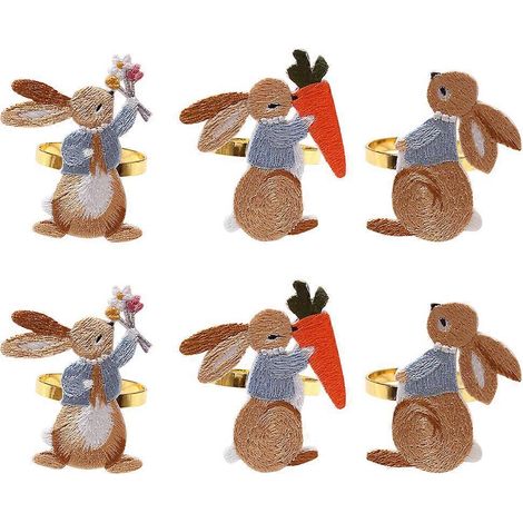 Lot de 6 ronds de serviette en métal en forme de lapin, élégants et décoratifs pour la table.-5.00X4.00X4.00CM (1/4)