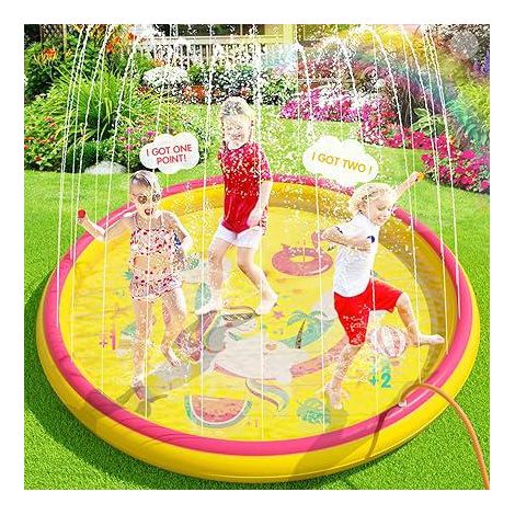 Tapis d'eau à jets pour enfants 170 cm en PVC, tapis de jeu avec fontaine à éclaboussures pour garçons et filles (Jaune) (1/5)