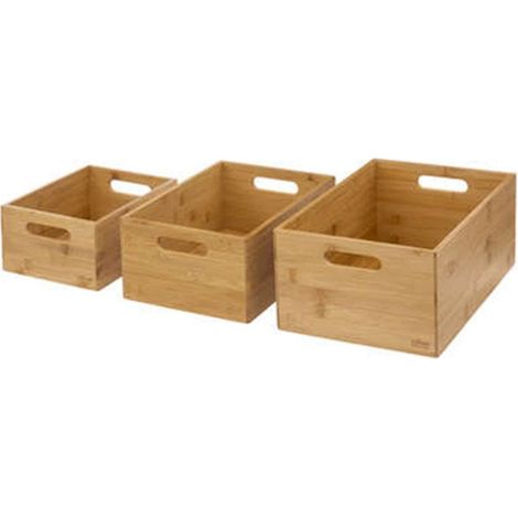 Lot de 3 Paniers Déco Bambou 36cm Naturel (1/5)