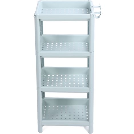 Étagère de rangement autoportante pour salle de bain, étagère d'angle à 4 niveaux, bleu nordique, unité de rangement ouverte (1/5)
