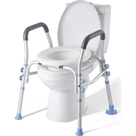 Mophorn Sedile WC rialzato con braccioli e capacità di carico fino a 136 kg, dotato di 4 gambe regolabili in altezza e paraspruzzi, ideale per anziani e donne in gravidanza