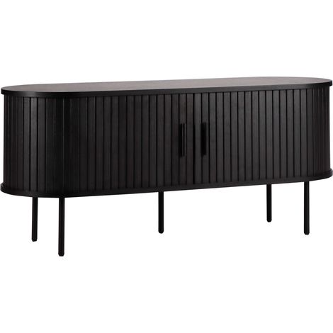 Oviala – Meuble TV sur pieds 120 cm – MDF mélaminé et acier noir – Charge max 30 kg – Style bohème moderne (1/5)