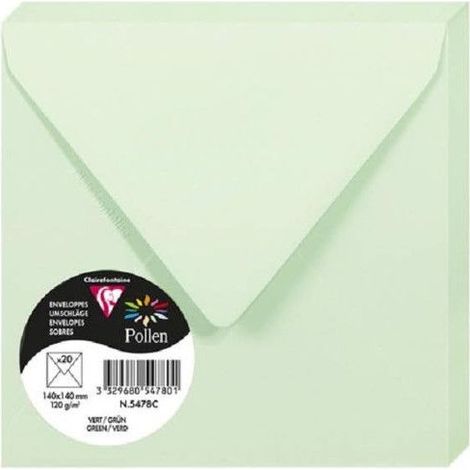 Enveloppe - CLAIREFONTAINE - Pollen - 120g - 140x140mm - Vert - Paquet de 20