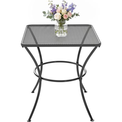 Table jardin carrée acier perforé, 45x45x50 cm, noir, meuble extérieur moderne, plateau ajouré, robuste et léger, idéal terrasse ou balcon. (1/5)