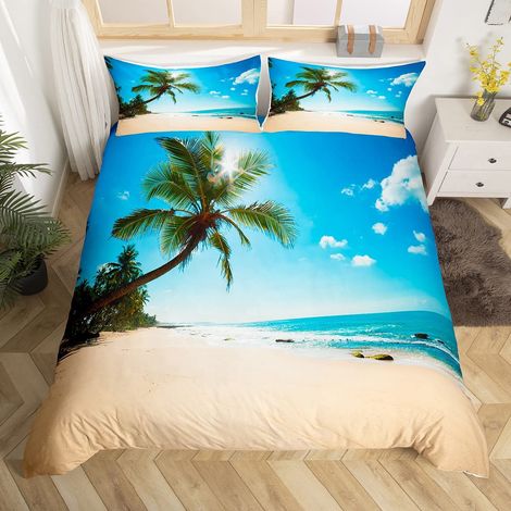 Parure de lit 135 x 200 cm pour enfants garçons filles feuille de palmier ensemble botanique nature thème housse de couette décoration océan plage thème housses de couette décoration (1/5)