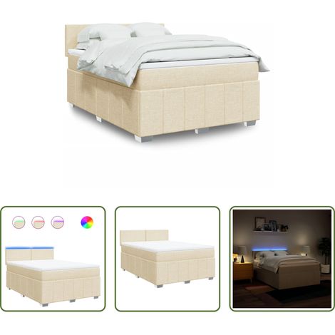 vidaXL Surmatelas -  Sommier à lattes de lit avec matelas Crème 140x200 cm Tissu (1/5)
