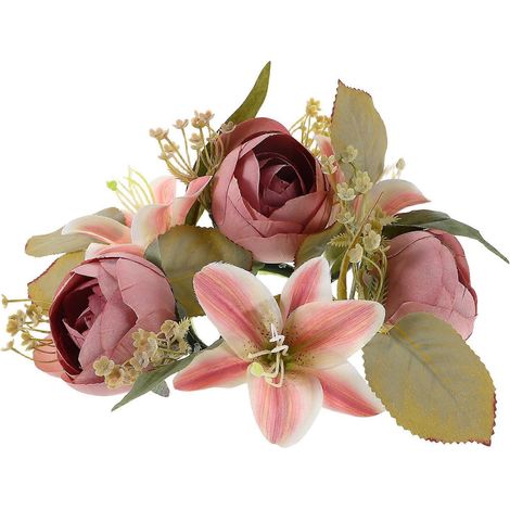 Couronne de bougies en roses artificielles roses, centre de table, 3 pièces, anneau floral (1/5)