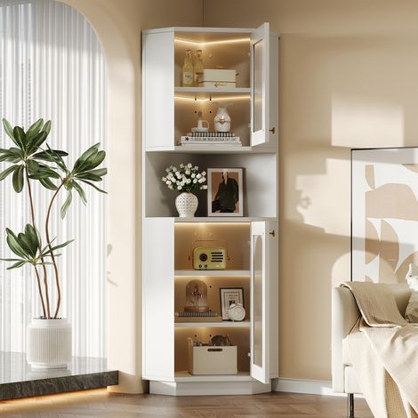 Mobile bagno angolare con striscia luminosa, 45 x 45 x 166,5 cm, bianco in MDF HAVRYA (1/5)