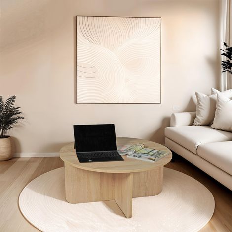 Le Quai Des Affaires – Table basse ronde DALI 80 cm – Décor chêne blanchi – Hauteur 37 cm – Épaisseur plateau 1,6 cm – Piétements arrondis (1/5)