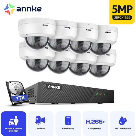 ANNKE 8 Channel PoE Security System with 8 Dome Cameras,Built-in Mic EXIR 2.0 Night Vision,RTSP Supported,RTSP Supported - 1TB HDD (1/5)