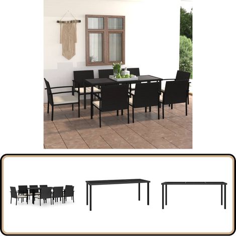 9-tlg. Garten-Essgruppe Poly Rattan Schwarz - Gartengruppe - Esstisch - Gartenstuhl - Outdoormöbel - Polyrattan