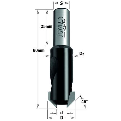 521.616.12 FRAISOIR A' QUEUE CYLINDRIQUE 45° HW S=10X25 D=6/16 GA (1/2)