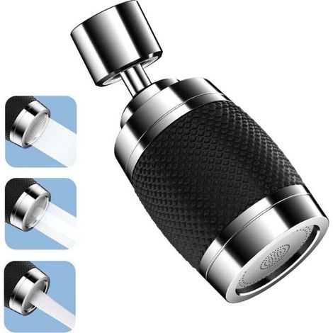 UlisemAérateur de Robinet, 360° Tête Douchette Evier Cuisine 3 Modes Embout Robinet Cuisine Douchette, Robinet Universel Anti-éclaboussures avec Fonction de Filtration et D'économie D'eau Noir