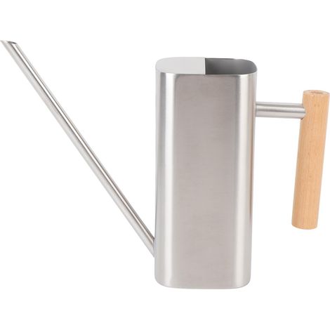 Arrosoir en acier inoxydable avec long bec et manche en bois pour plantes d'intérieur, bonsaï, fleurs de jardin, décoration carrée argentée 800 ml (1/5)