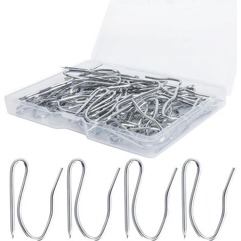[Über 60 Stück pro Packung] Koreanische Plissee-Gardinenhaken, S-Haken aus Edelstahl, S-förmige Haken, kleine und große spitze Haken, Gardinenhaken (1/5)