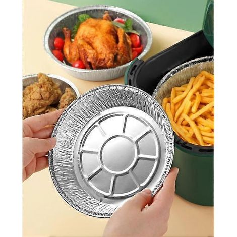 20 assiettes rondes jetables en aluminium de 18 cm (7 pouces) pour friteuses à air chaud, cuisson, conservation et rôtissage. (1/5)