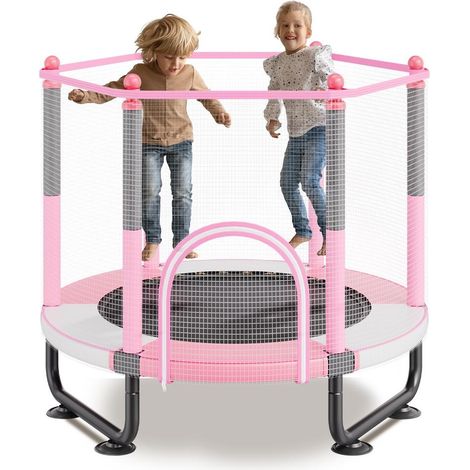 Mini Trampoline Enfant avec Filet de Sécurité et Panier de Basket Rose Dès 3 Ans Charge Max 120 kg (1/5)