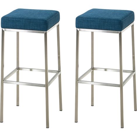 Set De 2 Taburetes Montreal En Tela  Altura 85 cm Azul Acero inoxidable