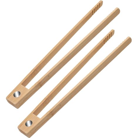 Grille-pain de 9 pouces de long 2 pièces pinces à toast en bois 100% pinces à collation naturelles accessoires de cuisine en bambou écologiques et peu encombrants (1/5)