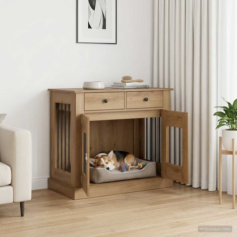 Meuble de cage pour chien Chêne artisanal 90 x 47,5 x 80 cm (1/5)