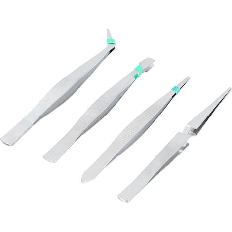 4-teiliges Pinzettenset mit spitzer, abgewinkelter Edelstahlzange und präzisen elektronischen Klemmwerkzeugen (1/5)