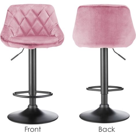 Lot de 2 Tabouret de Bar Tabouret de Cuisine Tabouret de Bar en Velours, Chaise Bar Cuisine, Réglable en Hauteur et Rotatif à 360°, Chaise de Bar avec Repose-Pieds en Métal, rose (1/5)