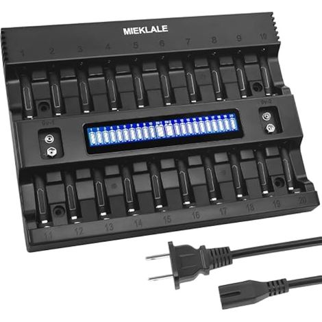 Chargeur de piles AA AAA 20 + 2 baies avec écran LCD intelligent, charge rapide pour piles rechargeables AA AAA NiMH NiCd et 9 V, 2 emplacements de charge séparés pour piles 9 V (1/5)