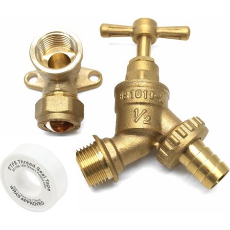 Garden Outside Tap Kit / Brass Wall Plate Elbow Hose Bib Tap (1/4)