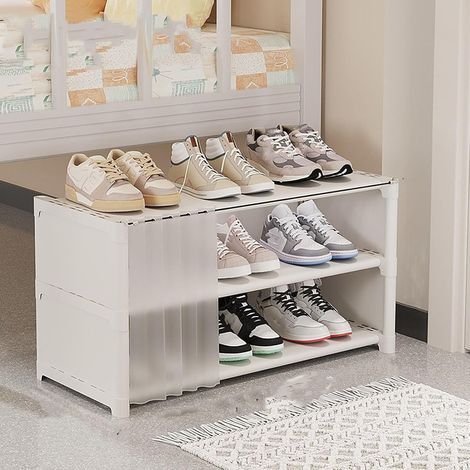 FENOPLASTICABanc à chaussures pour dressing, range-chaussures à 3 niveaux pour l'entrée, étagère à chaussures sous le lit, étagères à chaussures autoportantes, étagère à chaussures (1/2)
