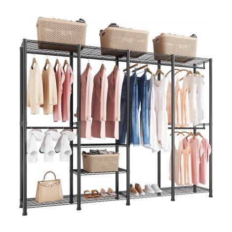 Perchero Ajustable, con 4 Barras, Capacidad de Carga de 499 kg y 10 Estantes, Armario Abierto Resistente para Dormitorio, Tienda de Ropa, Guardarropa y Pasillo, Negro, 193 x 40 x 194 cm (1/5)