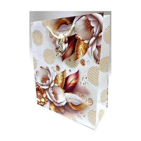 Borsa decorativa opaca 26x32x12cm con fiori bianchi