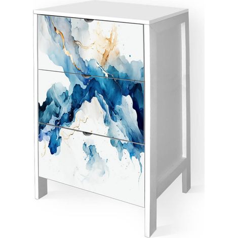 Lupia - Cassettiera Mobile Italy, Stile Minimal in Legno, 3 Cassetti, Stampa GOLDEN BLUE, Adatta a Ogni Stanza, 39x29xH60 cm, organizer Colore Bianco decorato (1/4)