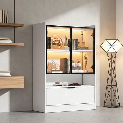 Vitrine mit LED-Beleuchtung 120x80x35 cm Weiß Glas OKMYHOME (1/5)