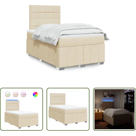 vidaXL LED-Beleuchtung - Boxspringbett mit Matratze Creme 120x200 cm Stoff (1/5)