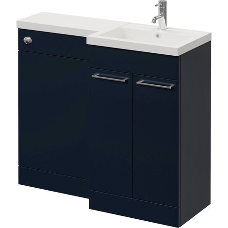 Napoli 390 Deep Blue 1000mm 2 Door Vanity Unit Toilet Suite with Right Hand Square Lucia Basin - 1000mm - Chrome 160mm HandleWithout Kingston Toilet Pan