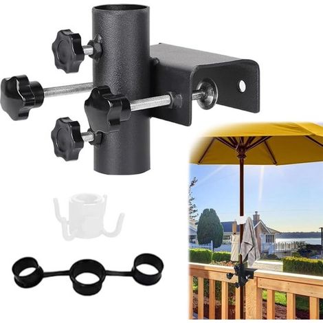 NTHProducts - Balkon-Sonnenschirmhalter - Robust - Einfache Montage - Schwarz - Schirmständer - Geeignet für verschiedene Durchmesser (1/5)