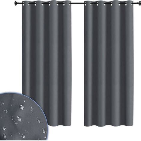 Rideaux d'extérieur - 132 x 274 cm - Imperméables et résistants aux intempéries - Rideaux occultants pour balcon - Opaques - Lot de 2 (1/5)