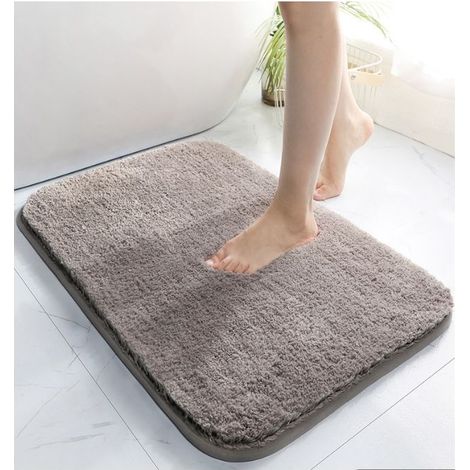 Tapis de Bain, Antidérapant Tapis de Douche, Absorbant Tapis de Bain à Poils Longs en Microfibre Douce, Tapis pour Salle de Bain et Chambre, Lavable en Machine, 40 x 60 x 3 cm, Gris (1/4)