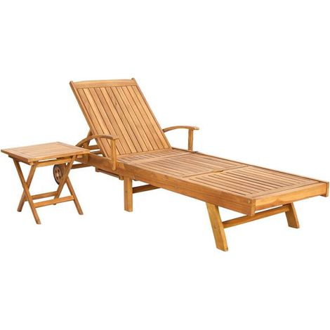 Chaise longue avec table, teck massif, marron (1/5)