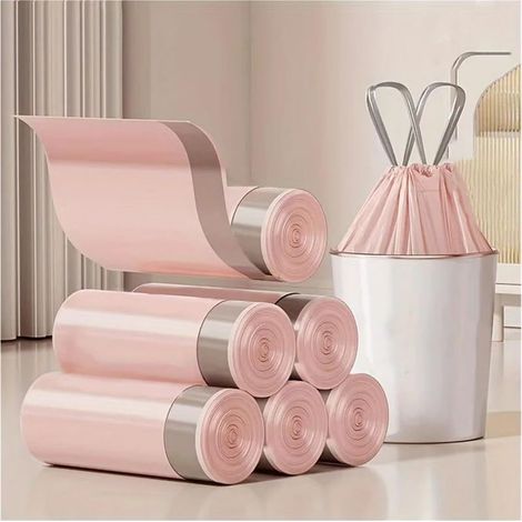 Sacs poubelles roses, sacs poubelles en polyéthylène épais et durables, sacs poubelles de salle de bain, maison et dortoir (50 pièces) (1/5)